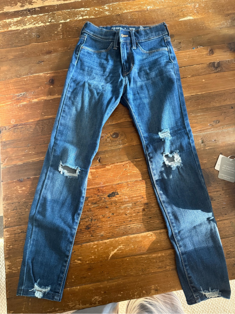 Dark Blue Distressed Girls Skinny Jeans